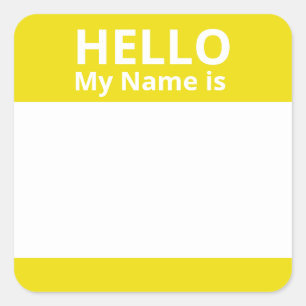 Carré Bonjour Mon nom est Jaune Blanc Nom Balise Sticker