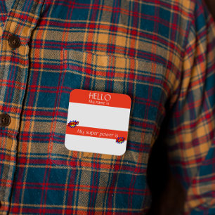 Carré Bonjour Nom Balise Sticker Badge Funny Super Power