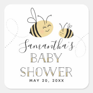 Carré Bumble Bee Sticker Baby shower avec nom et date