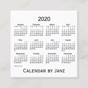 Carré Calendrier blanc 2020 par Janz Carte de visite Car