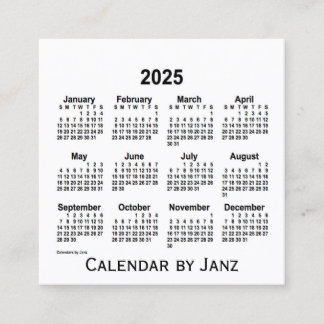 Carré Calendrier blanc 2025 par Janz Carte de visite Car