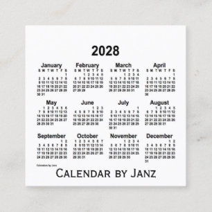 Carré Calendrier blanc 2028 par Janz Carte de visite Car