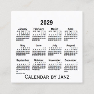Carré Calendrier blanc 2029 par Janz Carte de visite Car