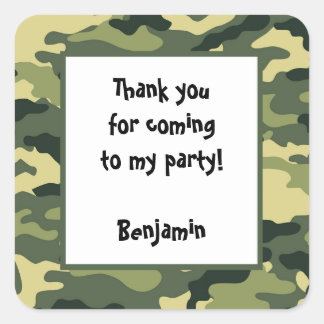 Carré Camo Anniversaire Fête Favoriser Sticker vert