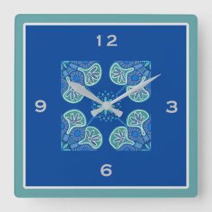 Carré Carreaux bleu Motif Horloge murale