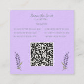 Carré Carte de visite au code QR Lavender Script Menu de (Dos)