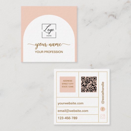 Carré Carte de visite avec code QR en arc moderne (Devant / Derrière)