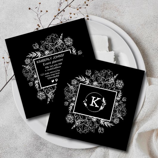 Carré Carte de visite botanique moderne noir blanc