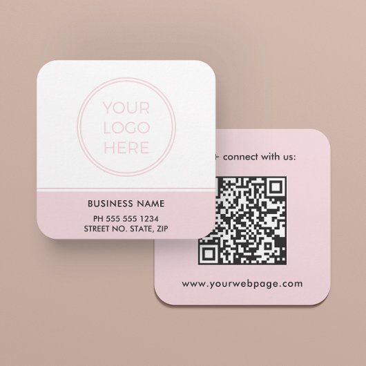 Carré Carte de visite carrée avec logo code QR rose blus