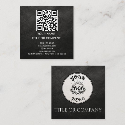 Carré Carte de visite carrée QR Code noir moderne (Devant / Derrière)