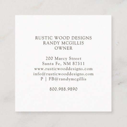 Carré Carte de visite de bois rustique (Dos)