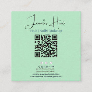 Carré Carte de visite de code QR minimaliste Vert mignon