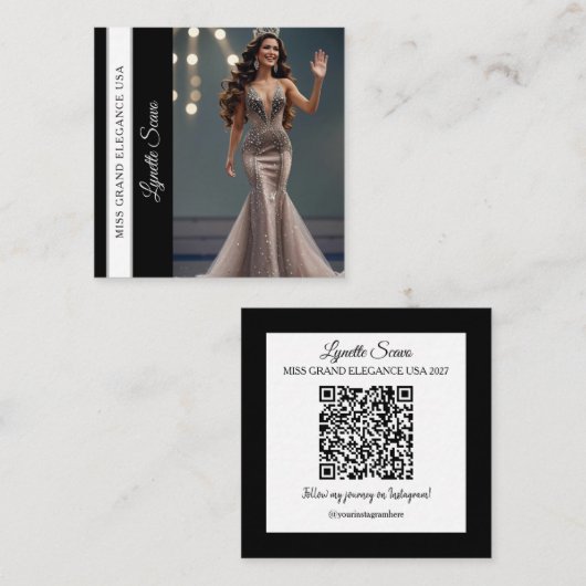 Carré Carte de visite de concours de beauté QR Code Sash (Devant / Derrière)