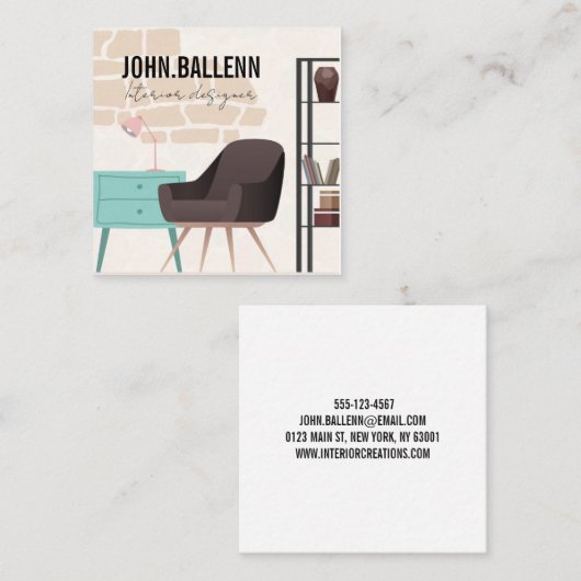 Carré carte de visite de design d'intérieur moderne et d (Devant / Derrière)