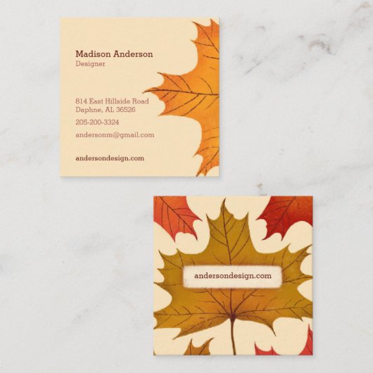 Carré Carte de visite de feuille d'érable couleur créati (Devant / Derrière)