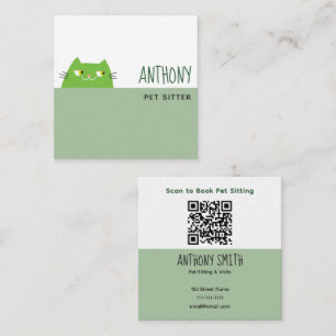 Carré Carte de visite de garde d'animaux QR verte Chaton