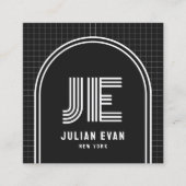 Carré Carte de visite de Monogramme noir Arche rétro mod (Devant)