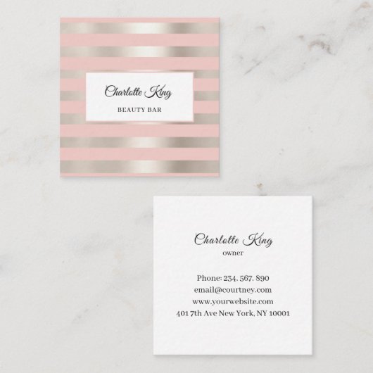 Carré Carte de visite de salon Blush Stripes (Devant / Derrière)