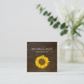 Carré Carte de visite de tournesol jaune bois rustique (Debout devant)