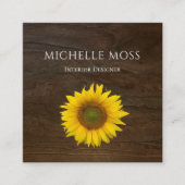 Carré Carte de visite de tournesol jaune bois rustique (Devant)