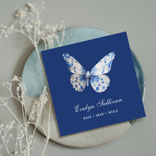 Carré Carte de visite du logo papillon en porcelaine ble