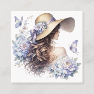 Carré Carte de visite élégante de dame florale bleue