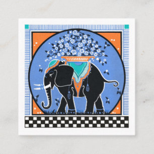 Carré Carte de visite Éléphant défilant en bleu