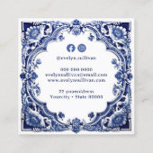 Carré Carte de visite floral bleu Delft (Dos)