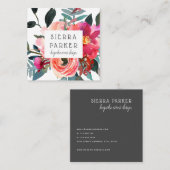 Carré Carte de visite floral de conception d'aquarelle (Devant / Derrière)