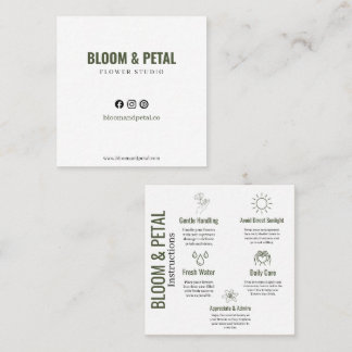 Carré Carte de visite florale verte Bloom & Petal
