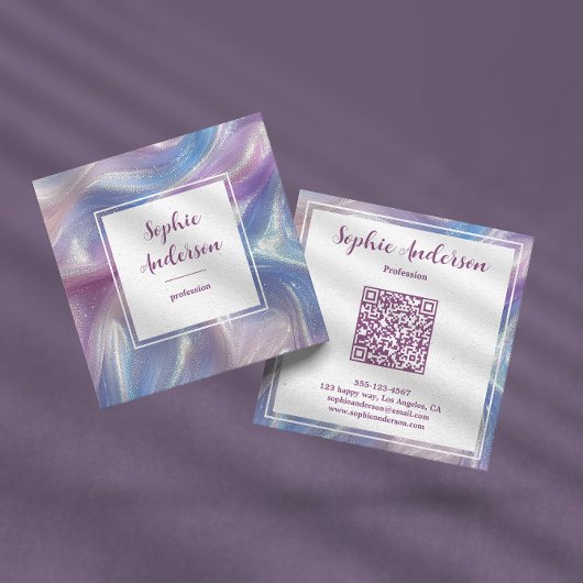 Carré Carte de visite Marbre Iridescent Pastel avec Code