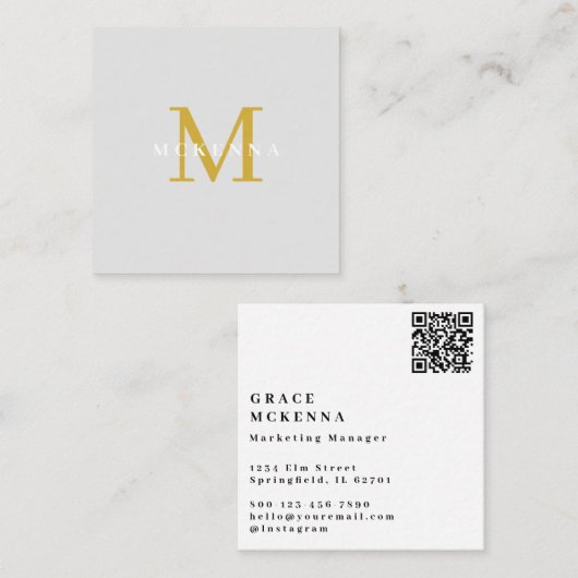 Carré Carte de visite moderne avec QR Code gris clair (Devant / Derrière)