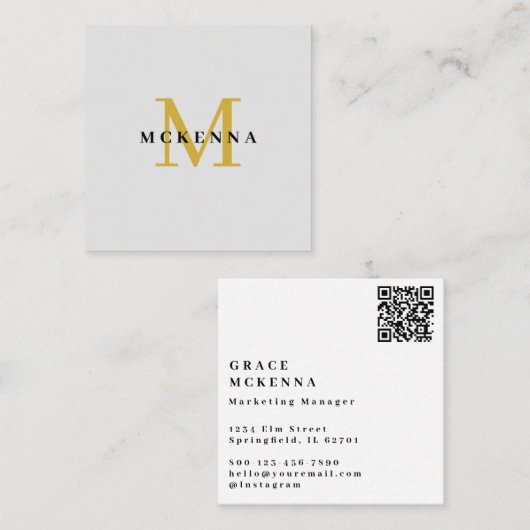 Carré Carte de visite moderne avec QR Code gris clair (Devant / Derrière)