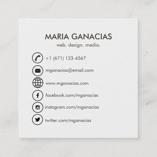 Carré Carte de visite noir et blanc simple de code de QR (Dos)