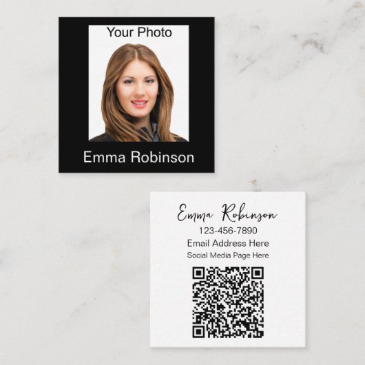 Carré Carte de visite photo professionnel QR Code (Devant / Derrière)