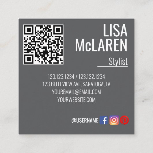 Carré Carte de visite - Photo professionnelle et code QR (Dos)