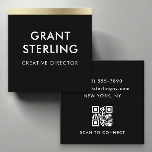 Carré Carte de visite professionnelle QR Code noir or él