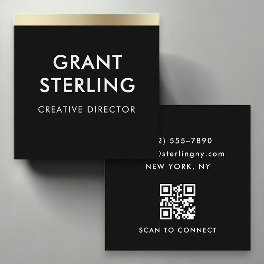 Carré Carte de visite professionnelle QR Code noir or él