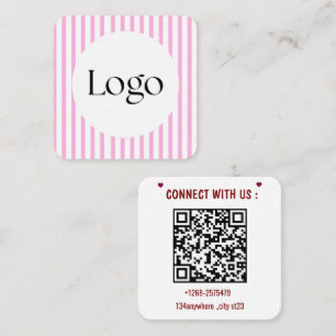 Carré Carte de visite QR Code à rayures roses Logo per