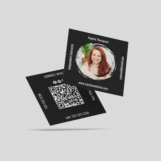 Carré Carte de visite QR Code Noir Connectez-vous avec M
