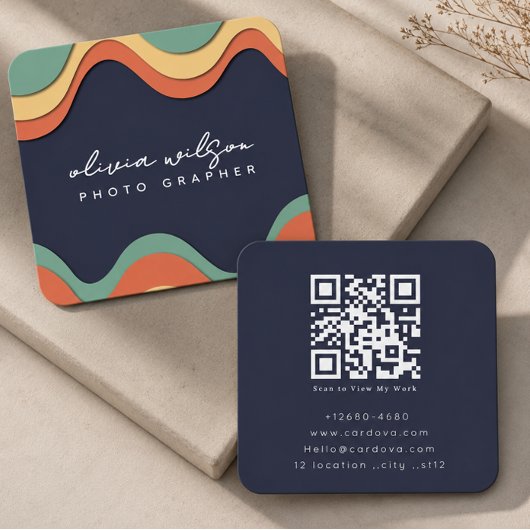 Carré Carte de visite QR Code pour photographe rétro mod