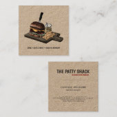 Carré Carte de visite Retro Burger Kraft (Devant / Derrière)