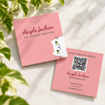 Carte de visite rose pour garde d'animaux QR avec