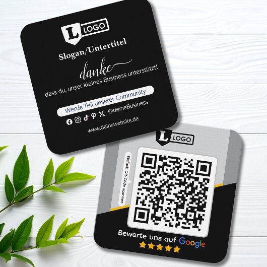 Carré Carte d'évaluation Google avec carte de visite QR