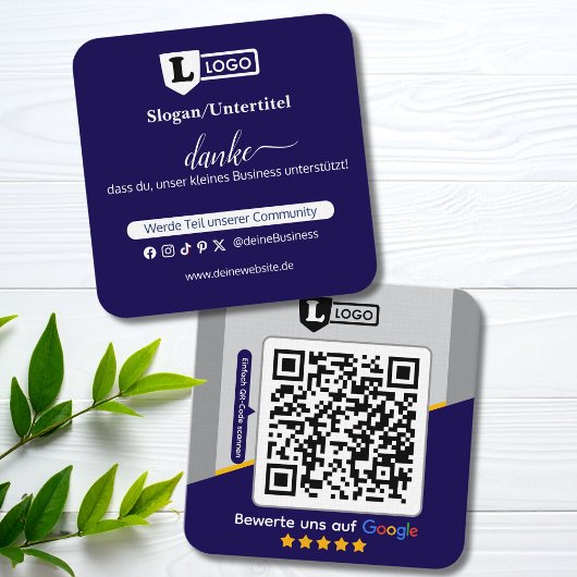 Carré Carte d'évaluation Google avec carte de visite QR