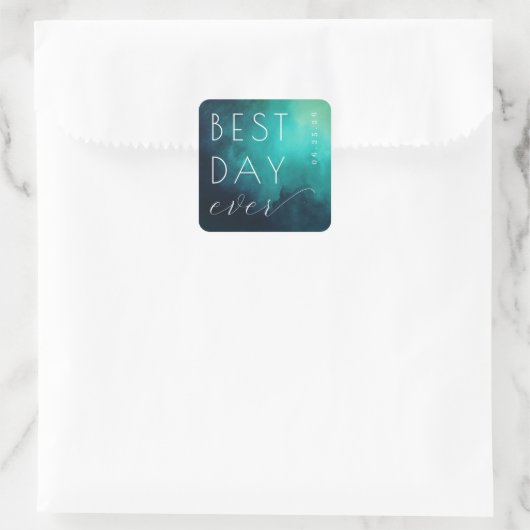Carré Celebratory Teal Watercolor Wedding Sticker (Sac)