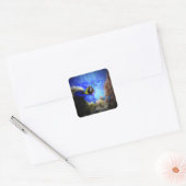 Carré Chat et poisson mignonne et drôle Sticker (Enveloppe)