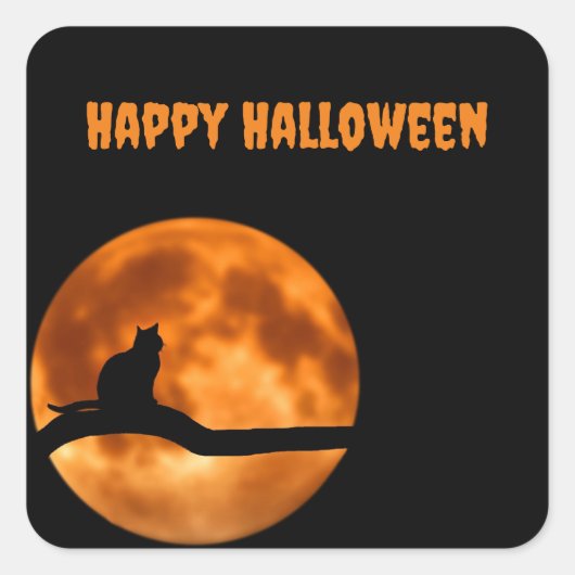 Carré Chat noir sous Sticker Lune orange (Devant)