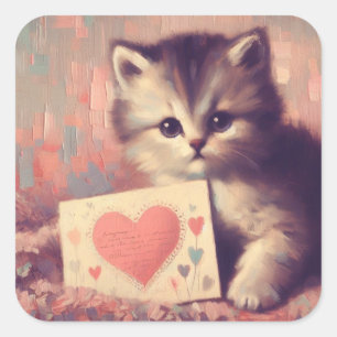 Carré Chaton avec Sticker de peinture Vintage Valentine
