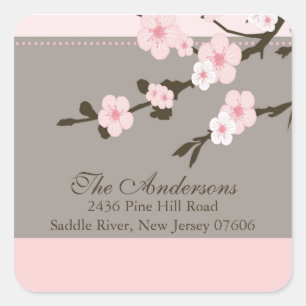 Carré Cherry Blossom Adresse de retour Sticker Mariage